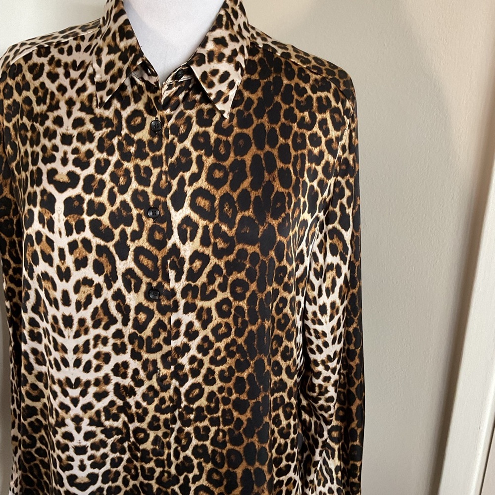 Calliope Leopard Print Satin Button Down Blouse Size XL Animal Print - Picture 5 of 10